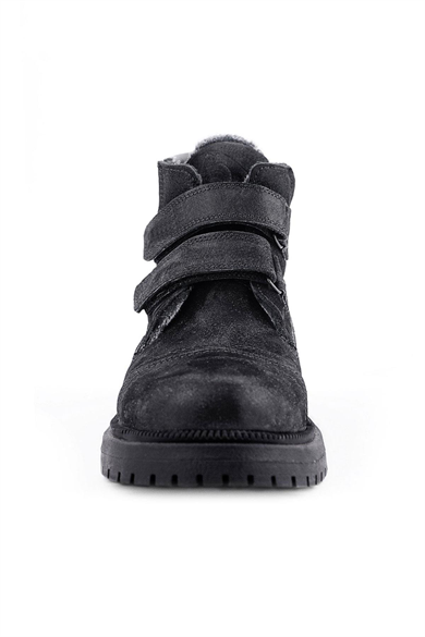 Rakerplus Siyah Simli Cırt Cırtlı Hakiki Deri Kız Çocuk Bot