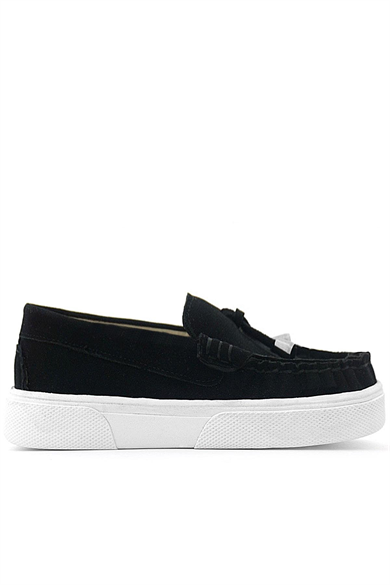 Rakerplus Siyah Süet Ekstra Hafif Çocuk Makosen Ayakkabı