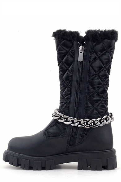 Rakerplus Siyah Uzun Fermuarlı Zincir Detaylı Kız Çocuk Yağmur Çizmesi