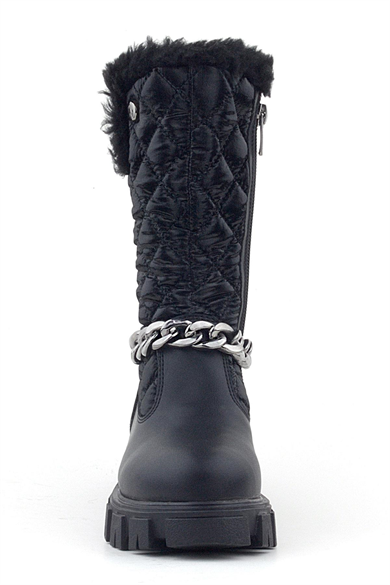 Rakerplus Siyah Uzun Fermuarlı Zincir Detaylı Kız Çocuk Yağmur Çizmesi