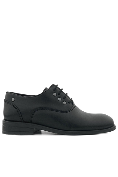 Rakerplus Smokin Siyah Mat Bağcıklı Metal Detaylı Çocuk Klasik Ayakkabısı