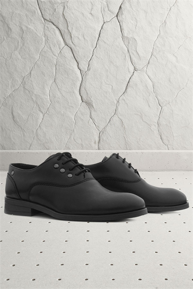 Rakerplus Smokin Siyah Mat Bağcıklı Metal Detaylı Çocuk Klasik Ayakkabısı