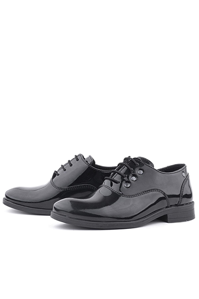 Rakerplus Smokin Siyah Rugan Bağcıklı Metal Detaylı Çocuk Klasik Ayakkabısı