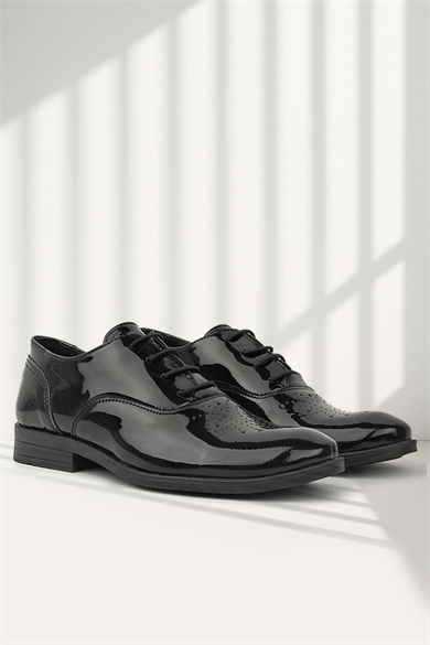 Rakerplus Smokin Siyah Rugan Desenli Bağcıklı Çocuk Klasik Ayakkabısı