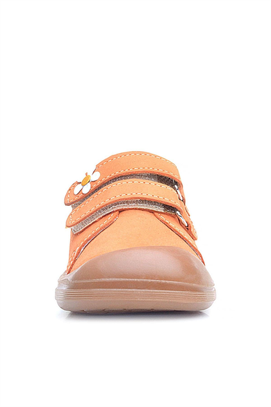 Rakerplus Sonic Hakiki Deri Turuncu Cırtlı Çiçekli Kız Bebek Sneaker Ayakkabı