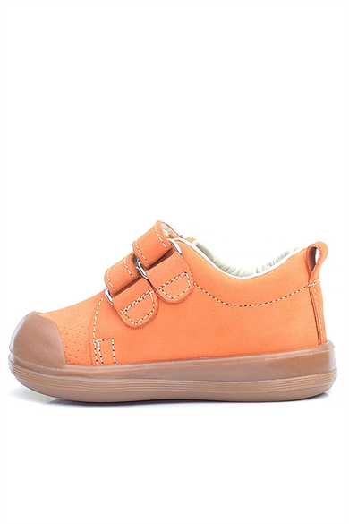 Rakerplus Sonic Hakiki Deri Turuncu Cırtlı Çiçekli Kız Bebek Sneaker Ayakkabı