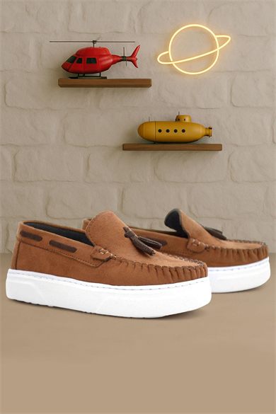 Rakerplus Taba Süet Erkek Çocuk Klasik Makosen Ayakkabı