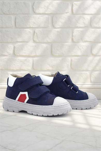 Rakerplus Tails Hakiki Deri Lacivert Kırmızı Cırtlı Çocuk Spor Bot