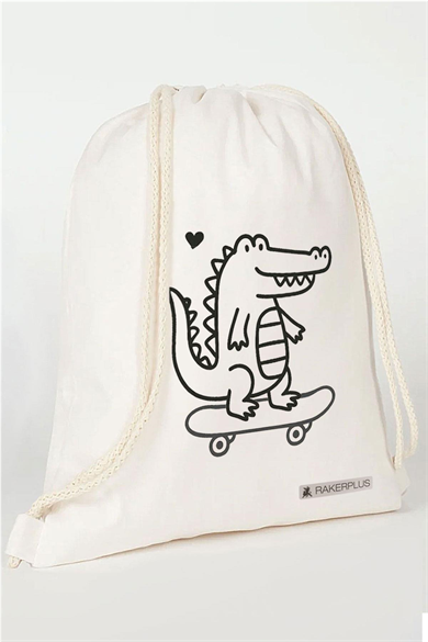 Rakerplus Tbons Özel Tasarım 35x40 cm Unisex Ham Bez Büzgülü Sırt Ayakkabı Çantası