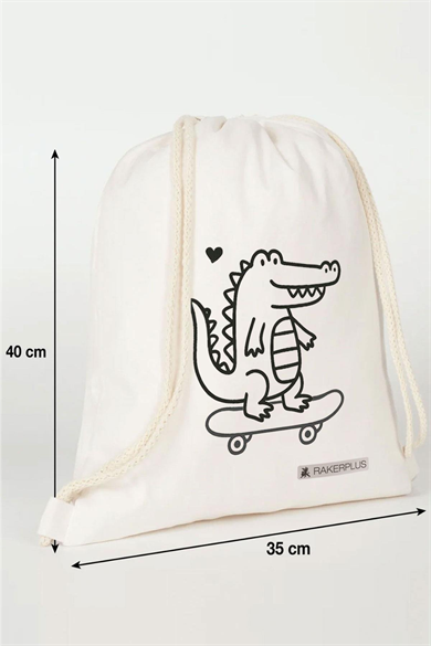 Rakerplus Tbons Özel Tasarım 35x40 cm Unisex Ham Bez Büzgülü Sırt Ayakkabı Çantası