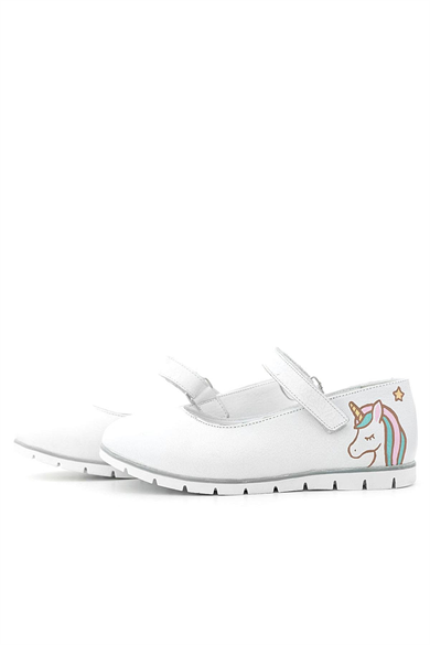 Rakerplus Tbons Özel Tasarım Hakiki Deri Beyaz Kız Çocuk Babet Ayakkabı