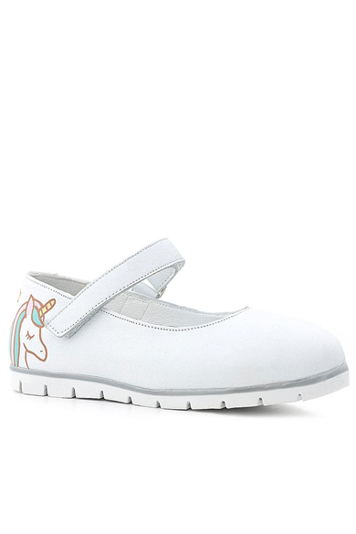 Rakerplus Tbons Özel Tasarım Hakiki Deri Beyaz Kız Çocuk Babet Ayakkabı