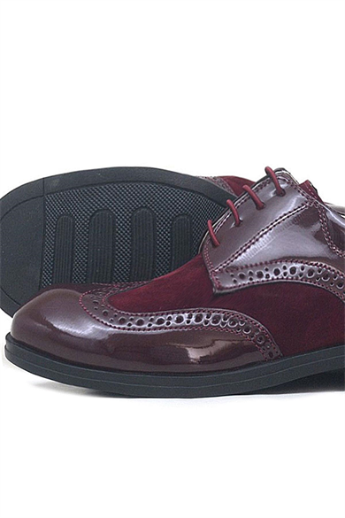 Rakerplus Titan Bordo Rugan Nubuk Bağcıklı Klasik Erkek Çocuk Ayakkabı