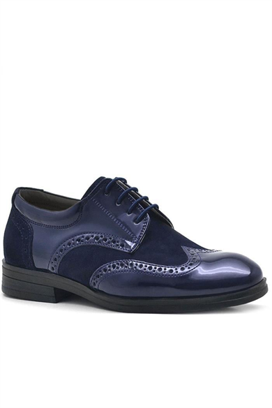 Rakerplus Titan Lacivert Rugan Bağcıklı Süet Detaylı Klasik Erkek Çocuk Ayakkabı