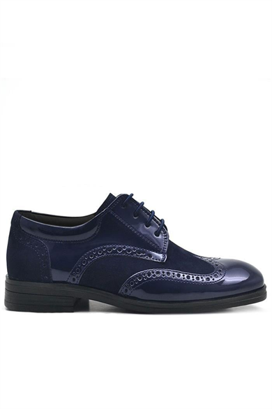 Rakerplus Titan Lacivert Rugan Bağcıklı Süet Detaylı Klasik Erkek Çocuk Ayakkabı