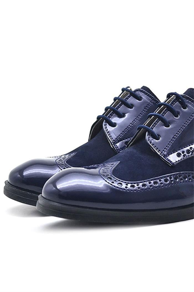 Rakerplus Titan Lacivert Rugan Bağcıklı Süet Detaylı Klasik Erkek Çocuk Ayakkabı