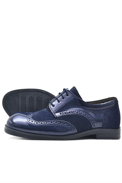 Rakerplus Titan Lacivert Rugan Bağcıklı Süet Detaylı Klasik Erkek Çocuk Ayakkabı