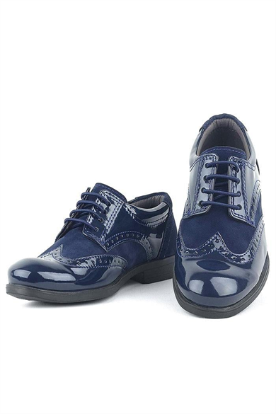 Rakerplus Titan Rugan Bağcıklı Lacivert Süet Klasik Erkek Çocuk Okul Ayakkabı