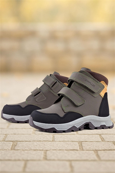 Rakerplus Trekking Hakiki Deri Haki Yeşil Sarı Cırt Cırtlı Erkek Çocuk Bot