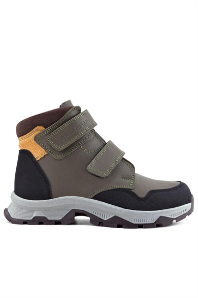 Rakerplus Trekking Hakiki Deri Haki Yeşil Sarı Cırt Cırtlı Erkek Çocuk Bot