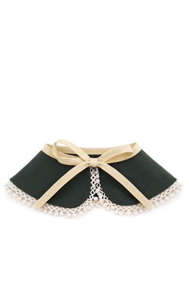 Rakerplus Vintage Tarz Kurdeleli Haki Yeşil Kız Çocuk Yakalık