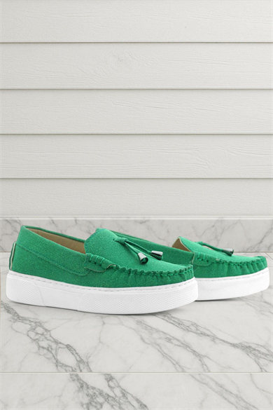 Rakerplus Yeşil Süet Ekstra Hafif Çocuk Makosen Ayakkabı