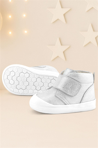 Rakerplus Yoohoo Hakiki Deri Beyaz Simli Cırtlı Unisex Bebek Bot