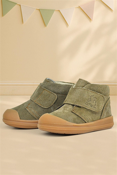 Rakerplus Yoohoo Hakiki Deri Haki Yeşil Cırtlı Unisex Bebek Bot