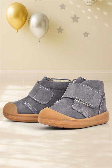 Rakerplus Yoohoo Hakiki Deri Koyu Gri Cırtlı Unisex Bebek Bot