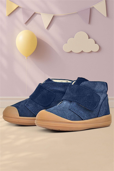 Rakerplus Yoohoo Hakiki Deri Koyu Lacivert Cırtlı Unisex Bebek Bot