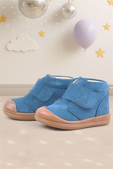 Rakerplus Yoohoo Hakiki Deri Mavi Cırtlı Unisex Bebek Bot