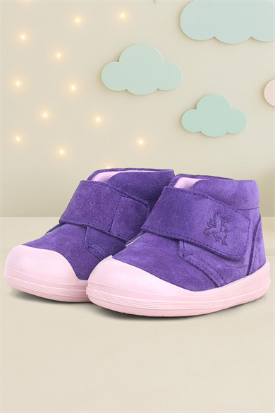 Rakerplus Yoohoo Hakiki Deri Mor Pudra Cırtlı Kız Bebek Bot
