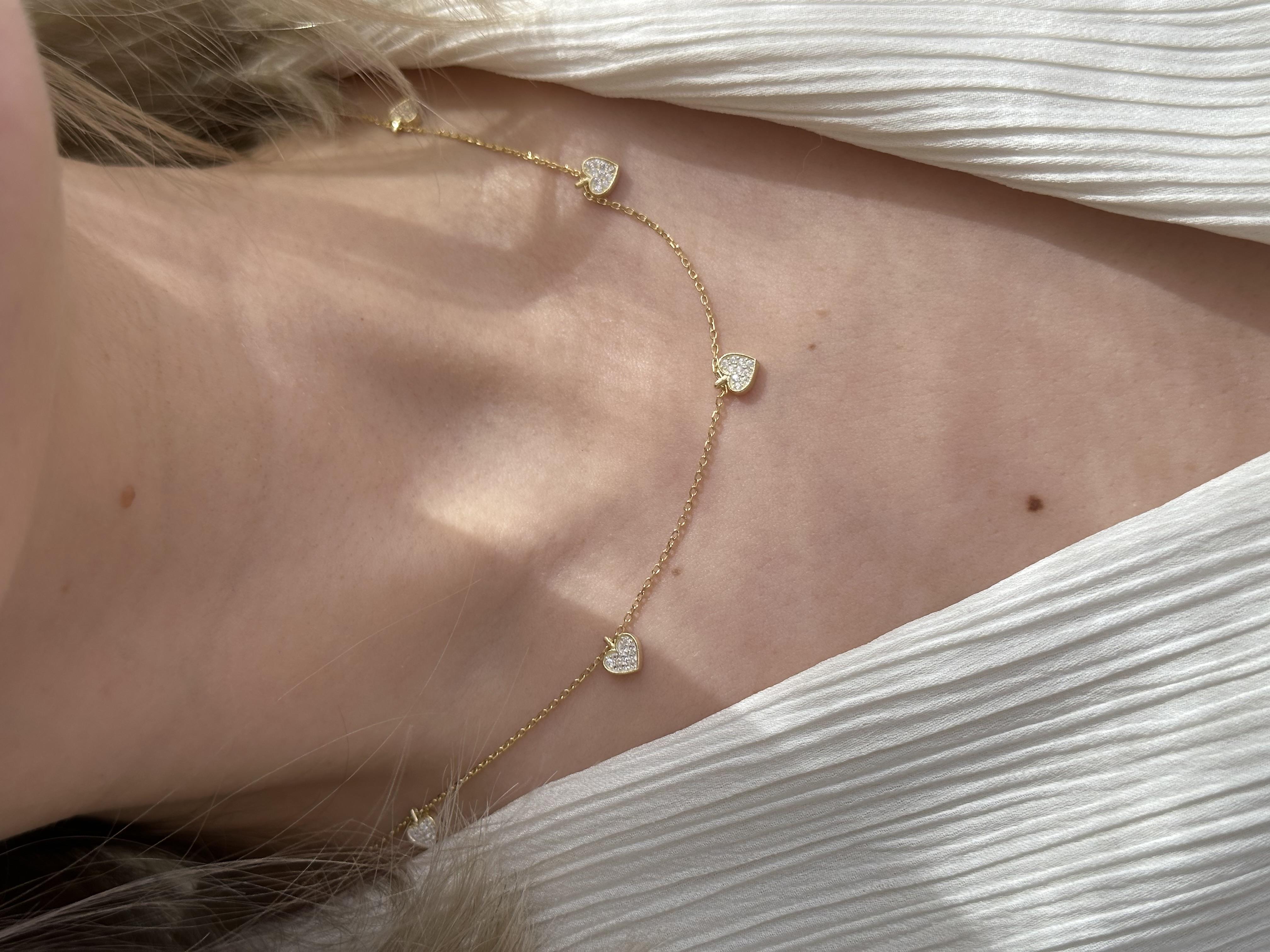 925 Ayar Gümüş 5'li Taşlı Kalp Kolye