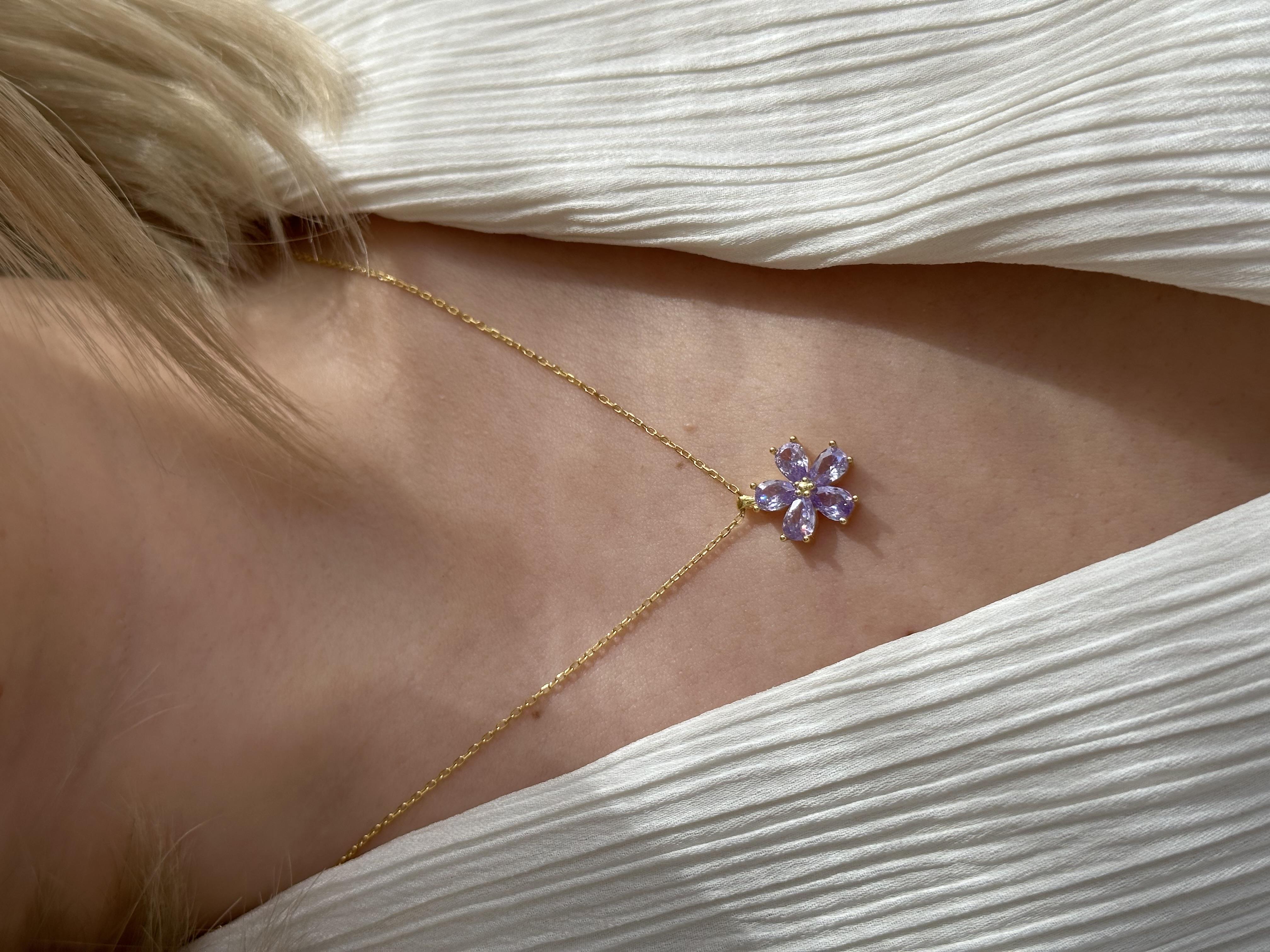 925 Ayar Gümüş Lila Berry Çiçek Kolye