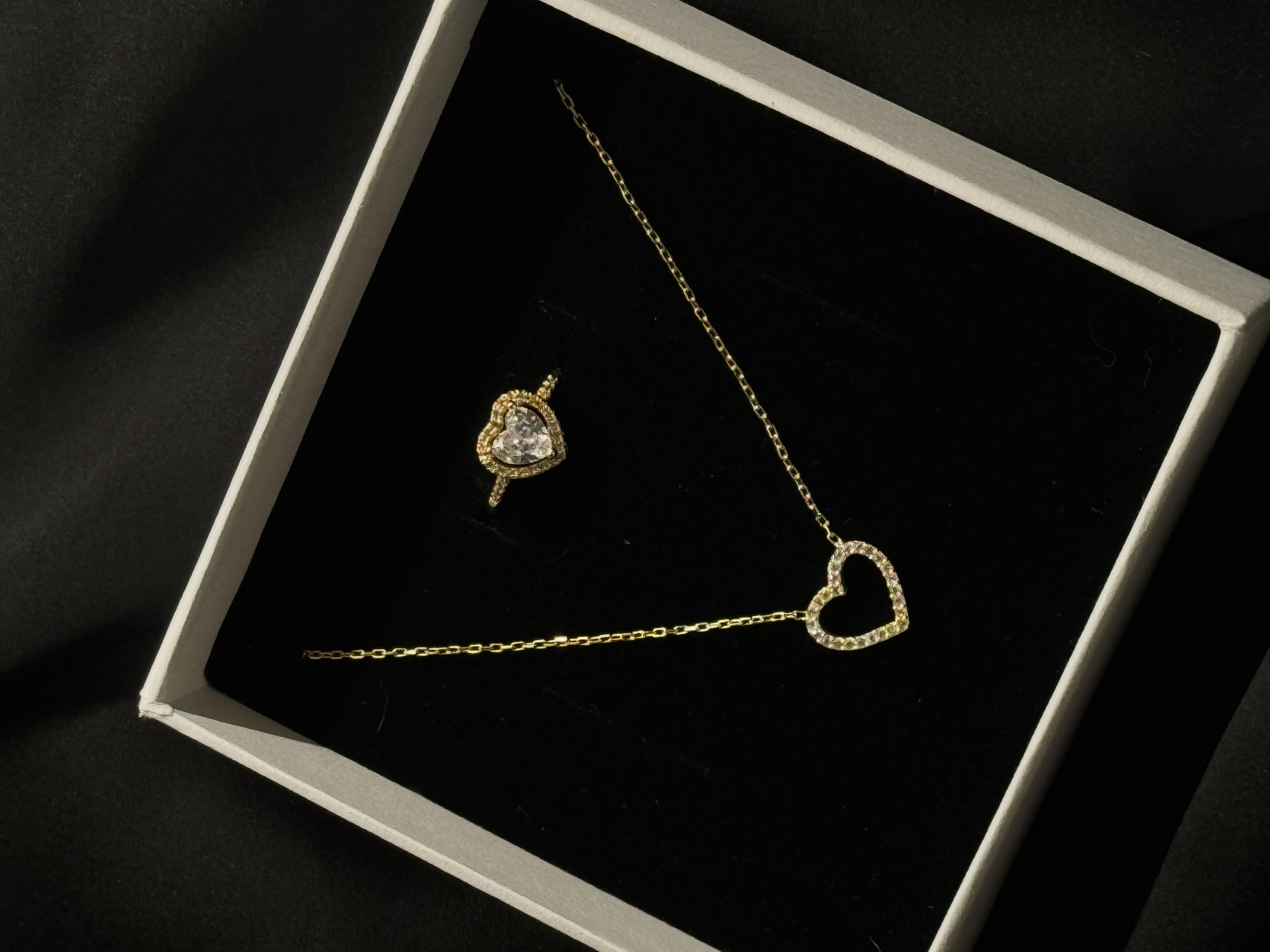 Zirkon Taşlı Kalp Set