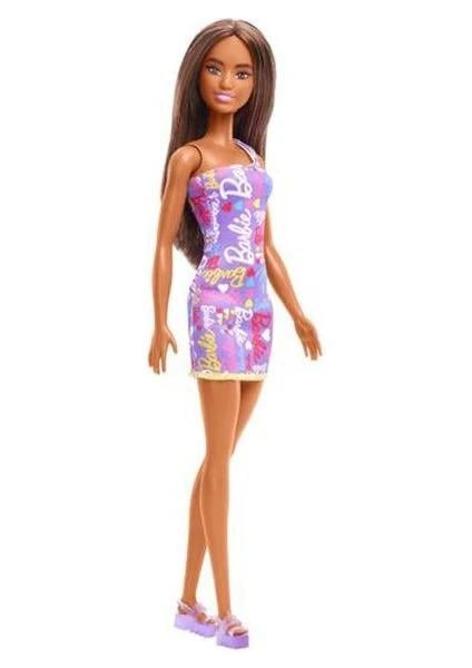 BarbieBarbie Model Oyuncak Bebek 1 Adet Mor Desenli Şık Kıyafetli ve Aksesuarlı Barbie Teması