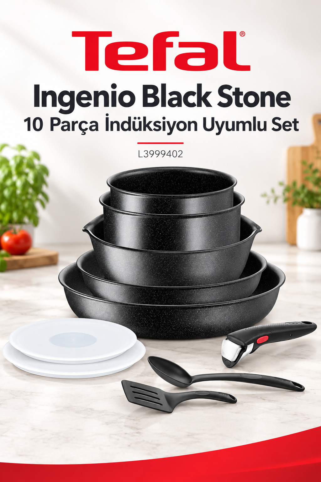 TefalIngenio Black Stone L3999402 Set 10 Parça- Induction