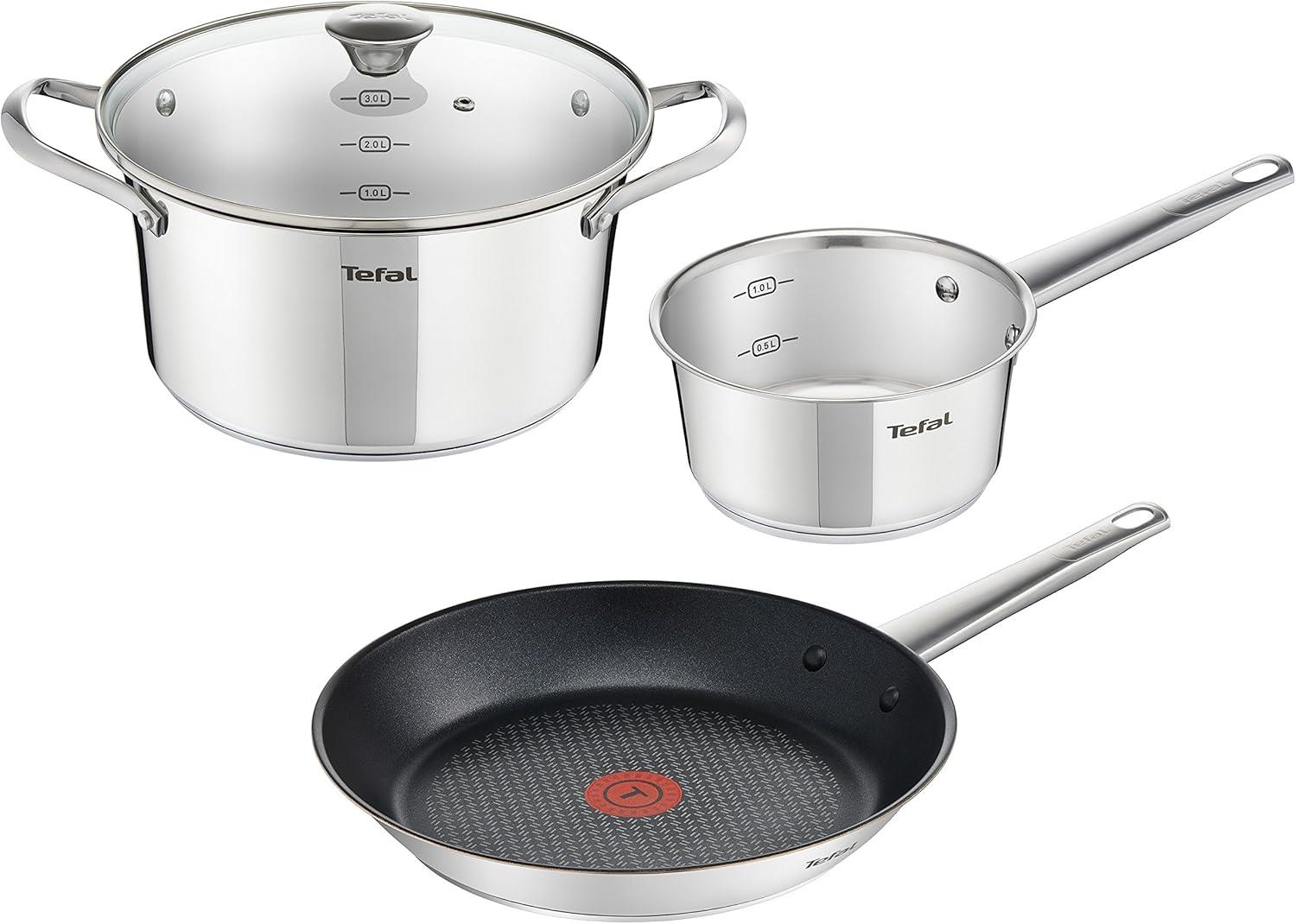 TefalTefal Simpleo B815S4 Tencere ve Tava Seti, 4 Parça, Paslanmaz Çelik/siyah, 49.1 x 35.3 x 13.3 cm