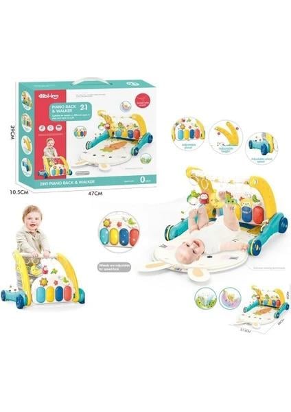 VardemVardem Piyanolu 2 In 1 Bebek Yürüteci ve Tavşan Desenli Mavi Oyun Halısı