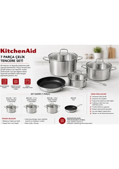 KitchenAid7 Parça Çelik Tencere Seti