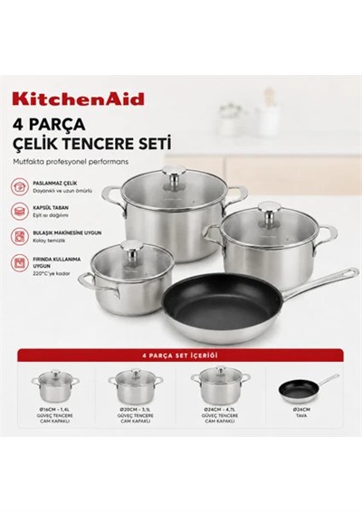 KitchenAid7 Parça Çelik Tencere Seti
