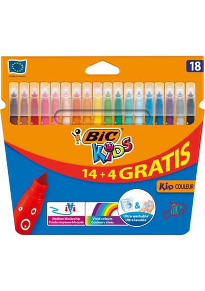 BICBIC Kids Couleur (Ultra Yıkanabilir) Keçeli Boya Kalemi 14+4 Renk