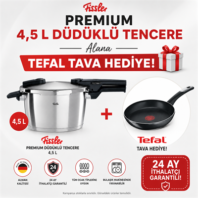 FisslerFissler Premium 4,5lt buhar aparatlı + Tefal Hard Titanium 2X Essential 24 cm Tava (Hediye)