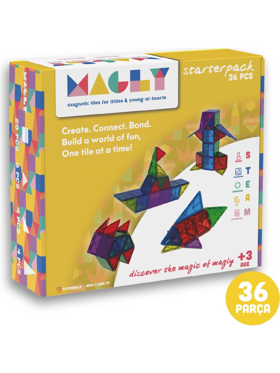 MaglyMagly Manyetik Yapı Blokları – Çocuklar Için Renkli 3 Boyutlu 36 Parça Manyetik Karo Oyun Seti