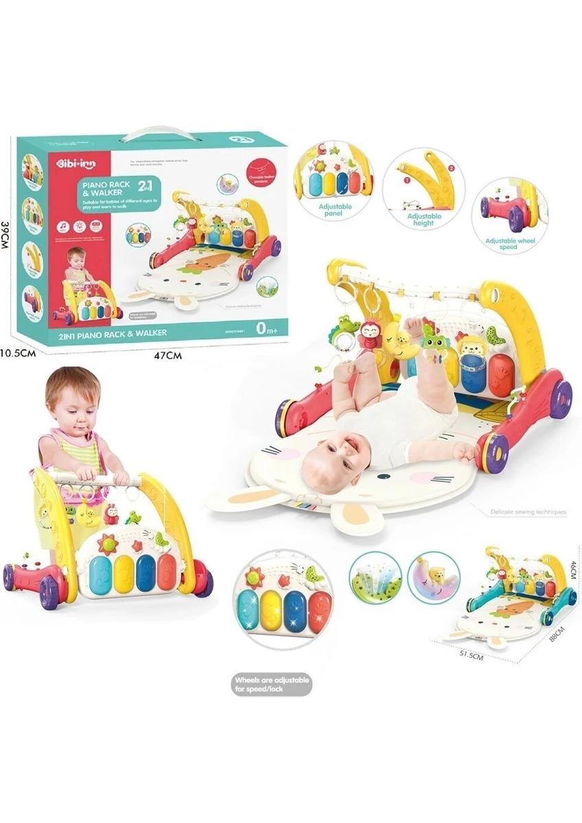 VardemPiyanolu Bebek Yürüteci ve Tavşan Desenli Kırmızı Oyun Halısı 2 In 1