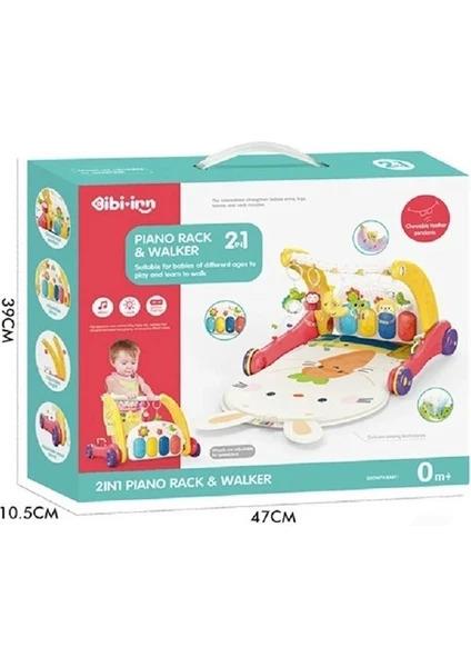 VardemVardem Piyanolu Bebek Yürüteci ve Tavşan Desenli Kırmızı Oyun Halısı 2 In 1