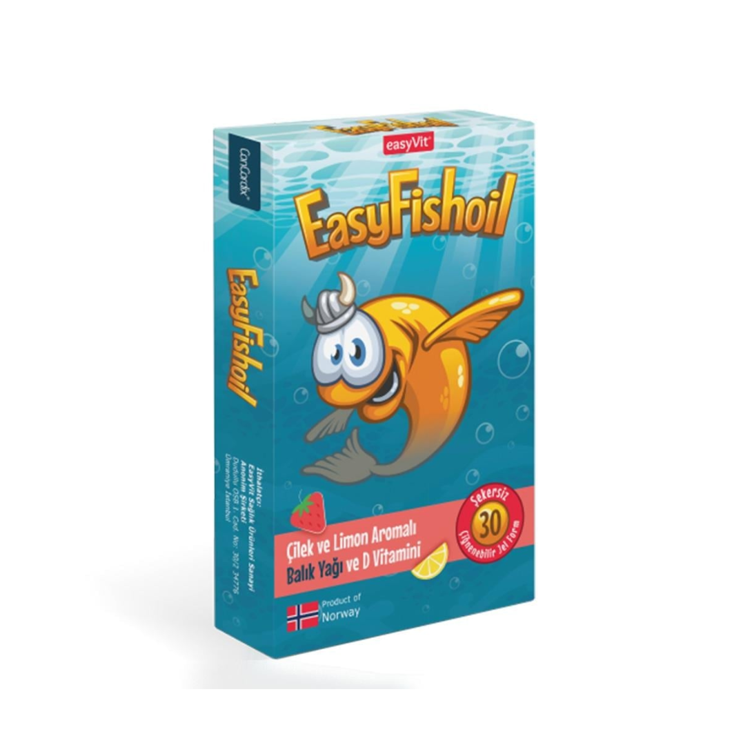 EasyFishoil Çilek ve Limon Aromalı 30 Çiğnenebilir Jel Form
