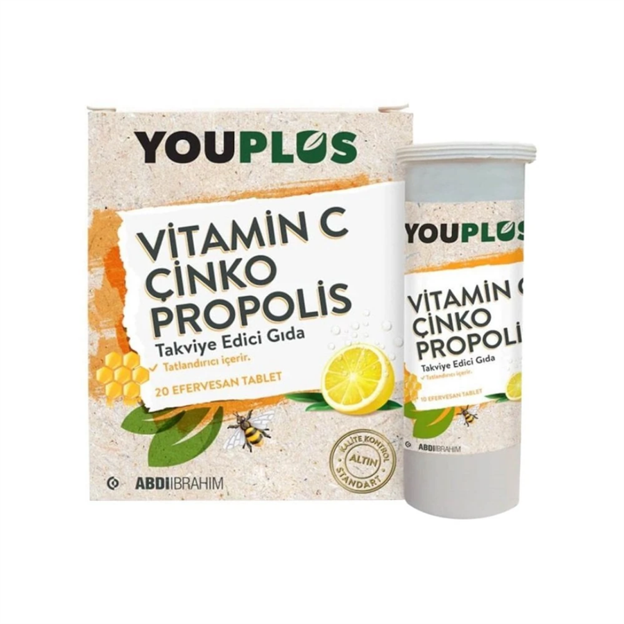 YouPlus Vitamin C, Çinko, Propolis 20 Efervesan Tablet