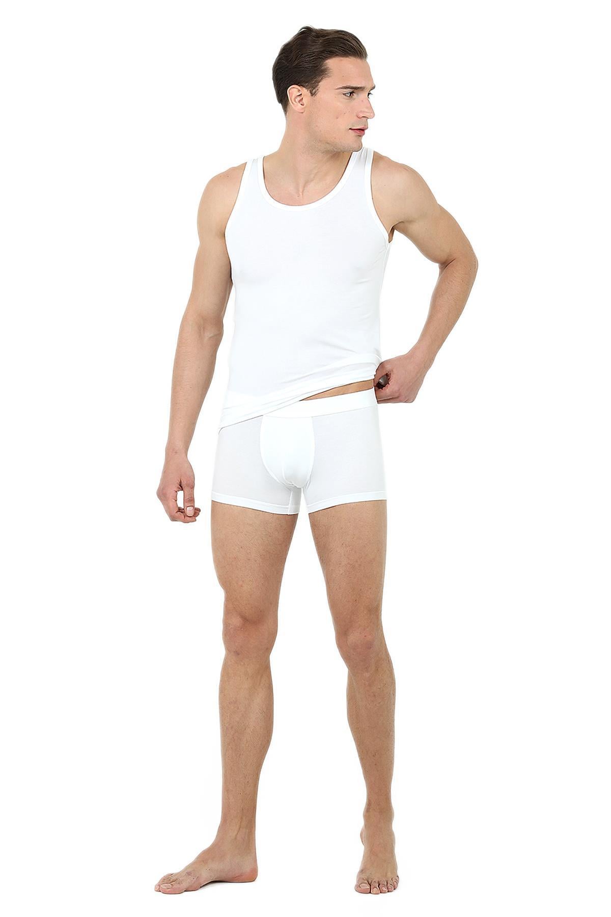 Ds Damat Erkek Beyaz Modal Atlet Boxer Set 220301