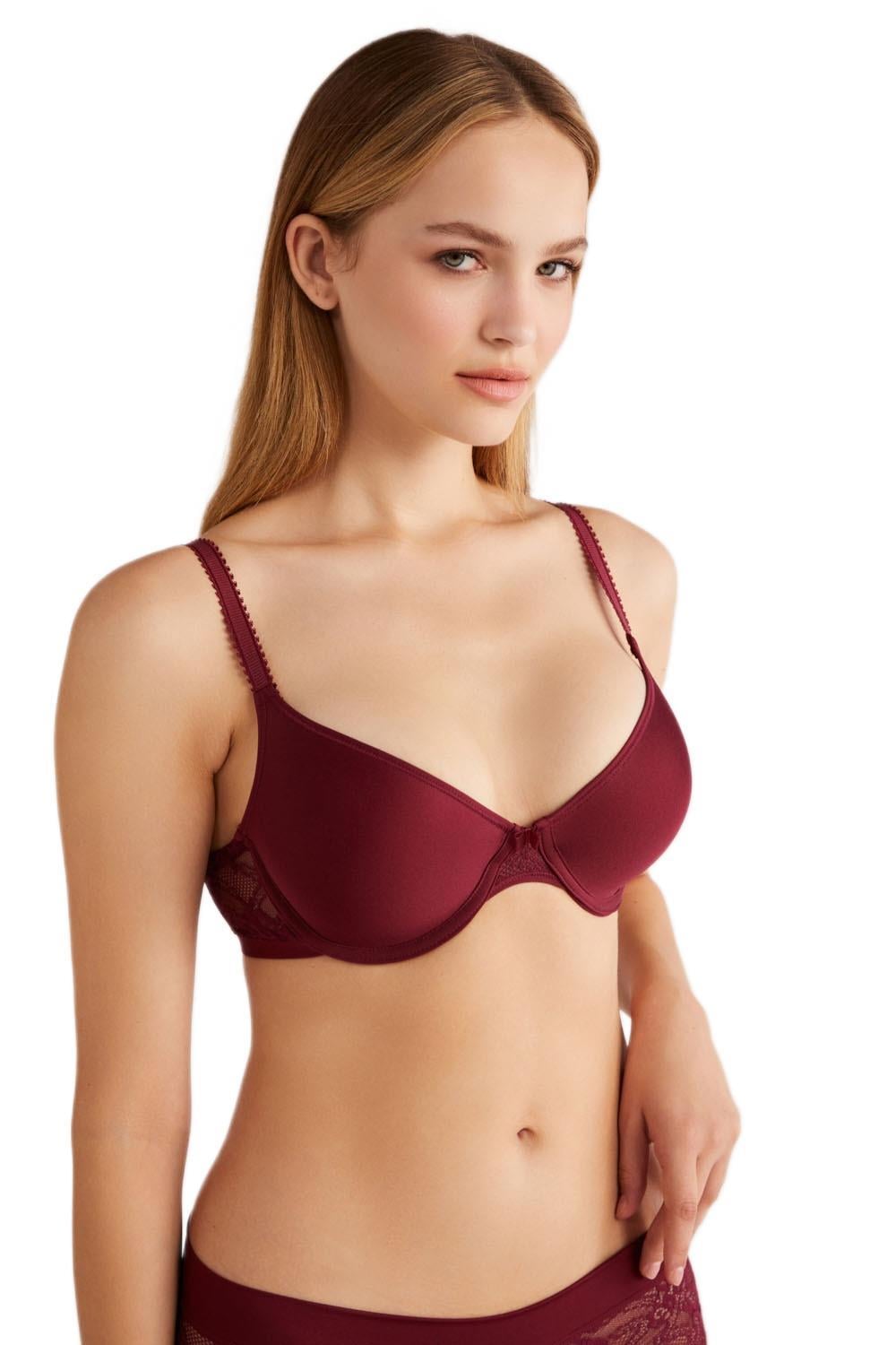 Kom Amour Dantelli Yumuşak Kaplı Bordo Sütyen